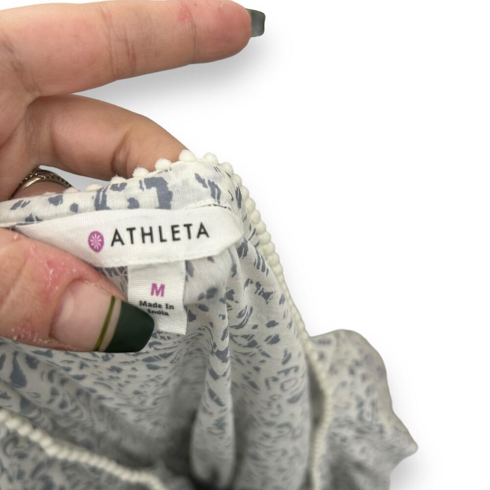 Athleta Honey Dress Size Medium White Blue Spotted Print Fit & Flare Smocked EUC - Picture 9 of 10